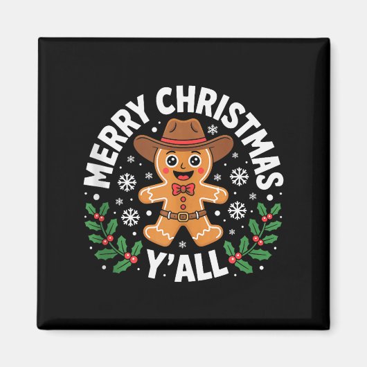 Merry Christmas Yall Gingerbread Cowboy Howdy West Magneet (Voorkant)