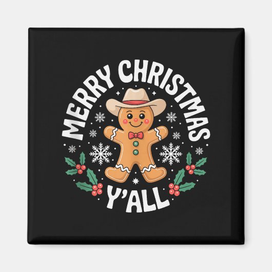 Merry Christmas Yall Gingerbread Cowboy Howdy West Magneet (Voorkant)
