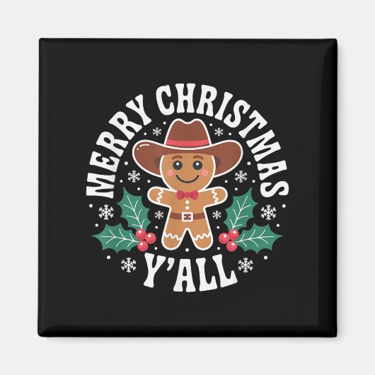Merry Christmas Yall Gingerbread Cowboy Howdy West Magneet (Voorkant)