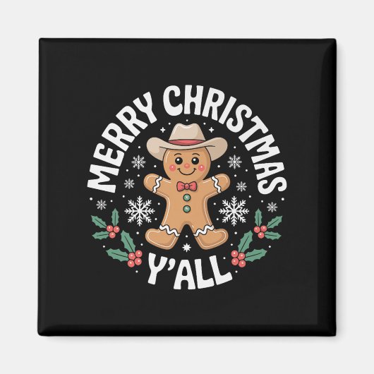 Merry Christmas Yall Gingerbread Cowboy Howdy West Magneet (Voorkant)