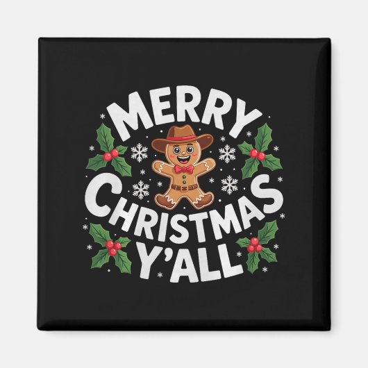 Merry Christmas Yall Gingerbread Cowboy Howdy West Magneet (Voorkant)