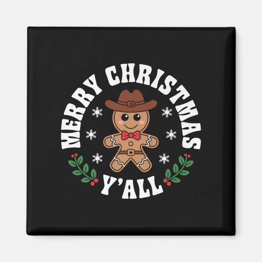 Merry Christmas Yall Gingerbread Cowboy Howdy West Magneet (Voorkant)