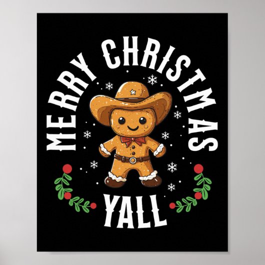 Merry Christmas Yall Gingerbread Cowboy Howdy West Poster (Voorkant)
