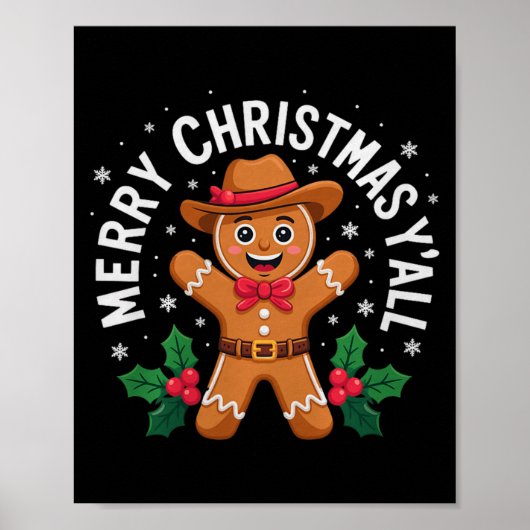 Merry Christmas Yall Gingerbread Cowboy Howdy West Poster (Voorkant)