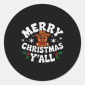Merry Christmas Yall Gingerbread Cowboy Howdy West Ronde Sticker (Voorkant)