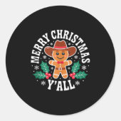 Merry Christmas Yall Gingerbread Cowboy Howdy West Ronde Sticker (Voorkant)