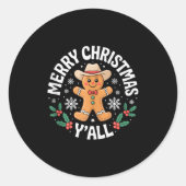 Merry Christmas Yall Gingerbread Cowboy Howdy West Ronde Sticker (Voorkant)
