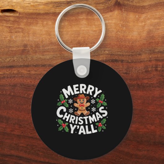 Merry Christmas Yall Gingerbread Cowboy Howdy West Sleutelhanger (Voorkant)