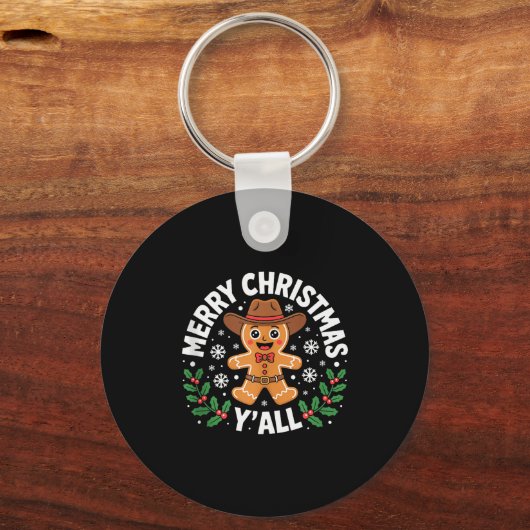 Merry Christmas Yall Gingerbread Cowboy Howdy West Sleutelhanger (Voorkant)