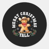 Merry Christmas Yall Gingerbread Cowboy Western Xm Ronde Sticker (Voorkant)