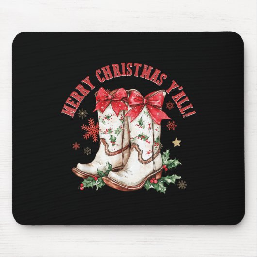 Merry Christmas Y'all Howdy Christmas Boots Cowgir Muismat (Voorkant)