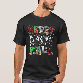 Merry Christmas Yall Leopard Buffalo Plaid Pajama T-shirt