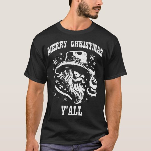 Merry Christmas Yall Santa Cowboy Xmas Country Men T-shirt (Voorkant)
