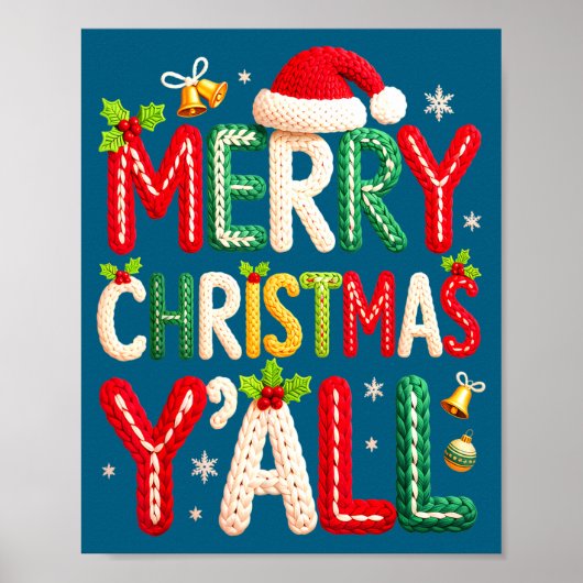 Merry Christmas Y'all Santa Crochet Knitting Quilt Poster (Voorkant)