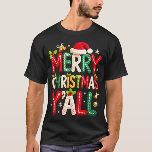 Merry Christmas Y'all Santa Crochet Knitting Quilt T-shirt (Voorkant)