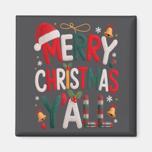 Merry Christmas Y'all Santa Hat Crochet Knitting Q Magneet (Voorkant)