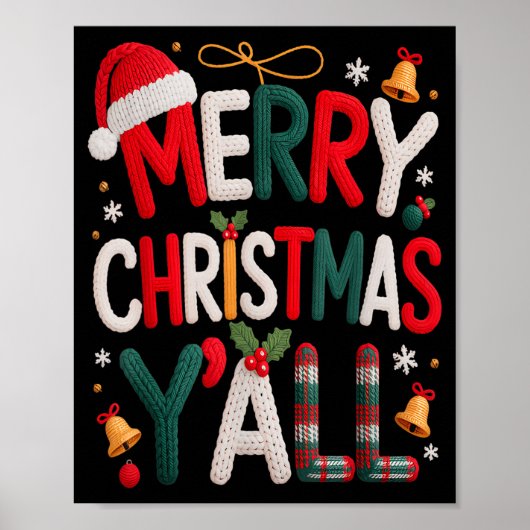Merry Christmas Y'all Santa Hat Crochet Knitting Q Poster (Voorkant)