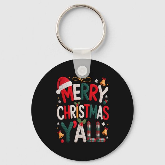 Merry Christmas Y'all Santa Hat Crochet Knitting Q Sleutelhanger (Voorkant)