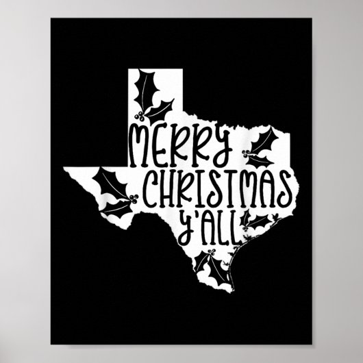 Merry Christmas Yall Texas Mistletoe White Graphic Poster (Voorkant)