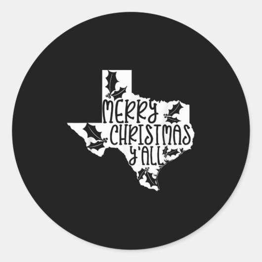 Merry Christmas Yall Texas Mistletoe White Graphic Ronde Sticker (Voorkant)