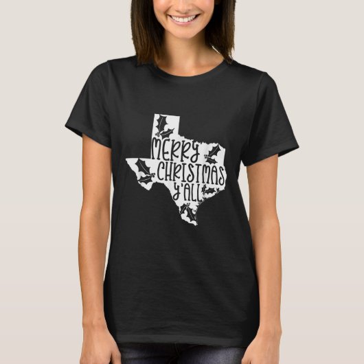 Merry Christmas Yall Texas Mistletoe White Graphic T-shirt (Voorkant)