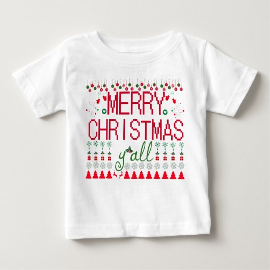 "Merry Christmas Y'all" Ugly Sweater Baby Tee (Voorkant)