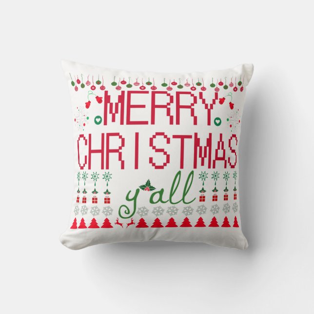 "Merry Christmas Y'all" Ugly Sweater Kussen (Voorkant)