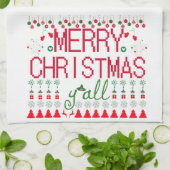 "Merry Christmas Y'all" Ugly Sweater Theedoek (Gevouwen)