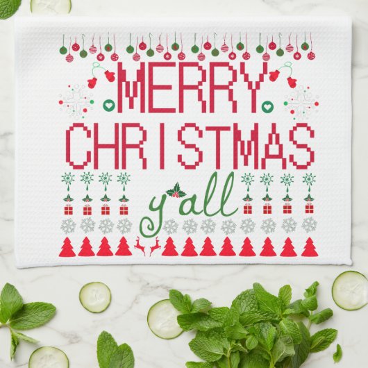 "Merry Christmas Y'all" Ugly Sweater Theedoek (Gevouwen)