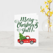 Merry Christmas Yall Vintage Truck White Green  Kaart (Gele Bloem)