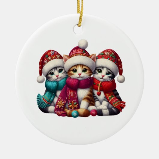 Merry Christmas Yarn Cat Ornament (Voorkant)