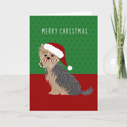 Merry Christmas Yorkie Cute Yorkshire Terrier Feestdagen Kaart (Voorkant)
