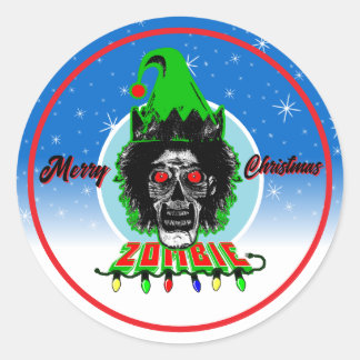 Merry Christmas Zombie Blue Circle Ronde Sticker