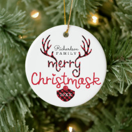 Merry Christmask Fun Red Pset Reindeer Mask Covid Keramisch Ornament