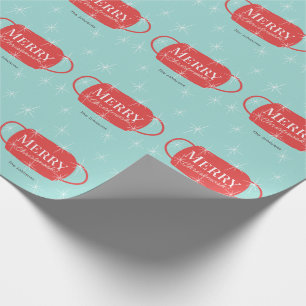 Merry Christmask Red Mask Pattern Blue Kerstmis Cadeaupapier
