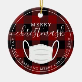 Merry Christmask Red Plaid quarantainemasker Keramisch Ornament