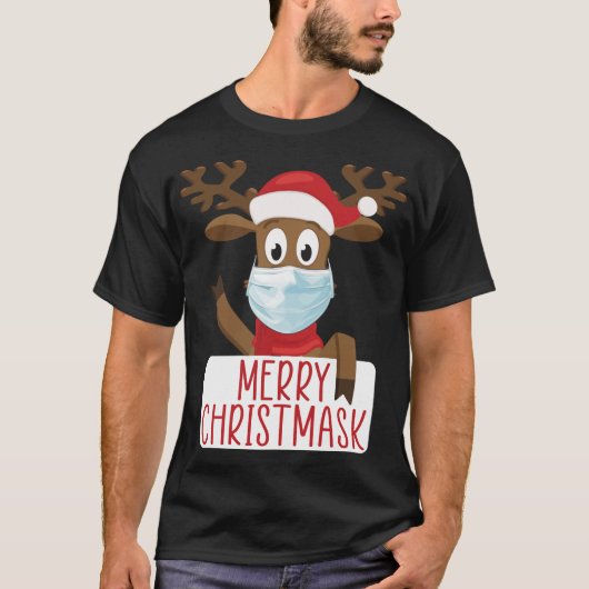 Merry Christmask Reindeer Face Masker Funny Christ T-shirt (Voorkant)