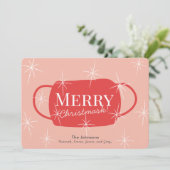 Merry Christmask Retro Roze Kerst Kaart (Staand voorkant)