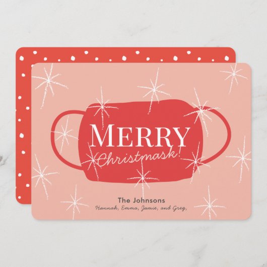 Merry Christmask Retro Roze Kerst Kaart (Voorkant / Achterkant)