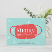 Merry Christmask Retro Turquoise Christmas Card Feestdagenkaart (Staand voorkant)