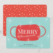 Merry Christmask Retro Turquoise Christmas Card Feestdagenkaart (Voorkant / Achterkant)