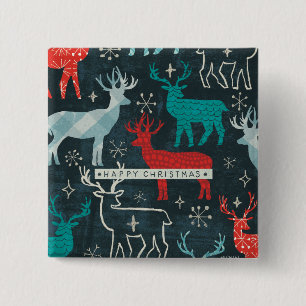 Merry Christmastime Reindeer Vierkante Button 5,1 Cm