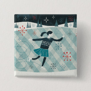 Merry Christmastime Skater Vierkante Button 5,1 Cm