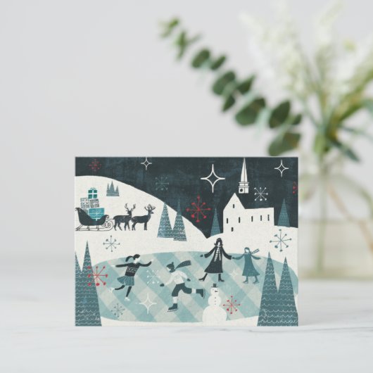 Merry Christmastime Skating Scene Feestdagenkaart (Staand voorkant)