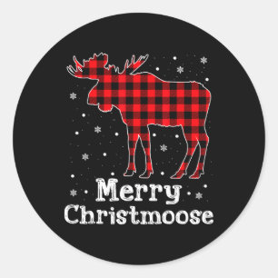 Merry Christmoose Buffalo Plaid Christmas Moose Ronde Sticker