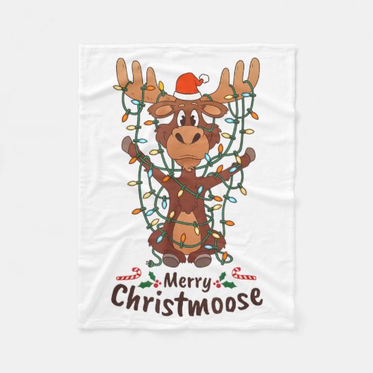 Merry Christmoose Christmas Moose Xmas Tree Lights Fleece Deken (Voorkant)