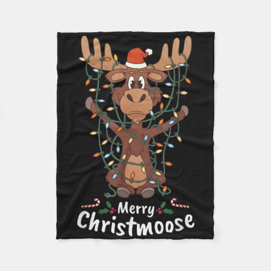 Merry Christmoose Christmas Moose Xmas Tree Lights Fleece Deken (Voorkant)