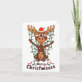 Merry Christmoose Christmas Moose Xmas Tree Lights Kaart (Voorkant)