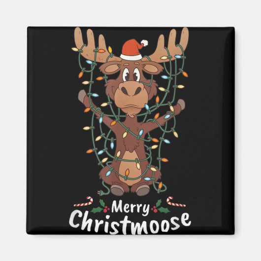 Merry Christmoose Christmas Moose Xmas Tree Lights Magneet (Voorkant)