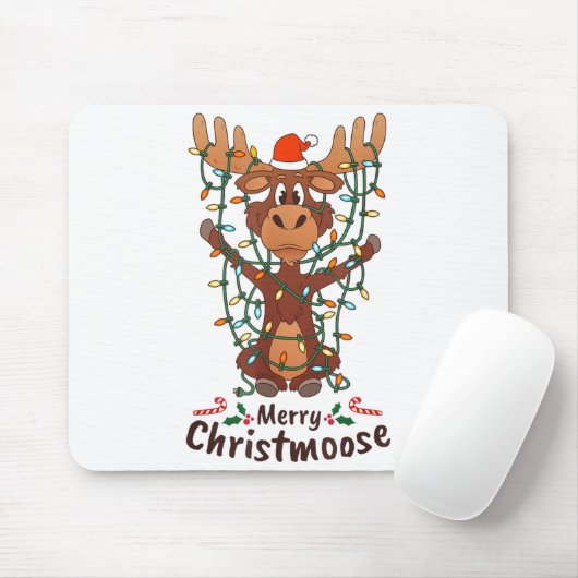 Merry Christmoose Christmas Moose Xmas Tree Lights Muismat (Met muis)